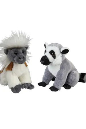 Apen pluche knuffels set van 2 - Ringstaart Maki en Pinche Aapje - 18 cm Direct Beschikbaar