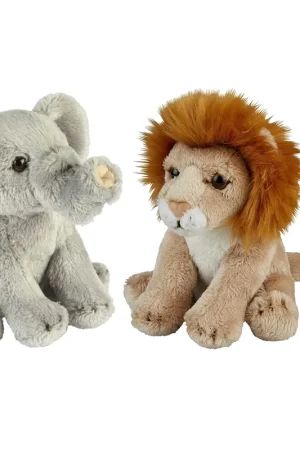 Alleen Vandaag Safari dieren knuffels set - olifant en leeuw - pluche - 15 cm