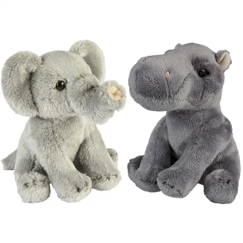 Safari dieren knuffels - pluche - olifant en nijlpaard - 15 cm Goedkoop