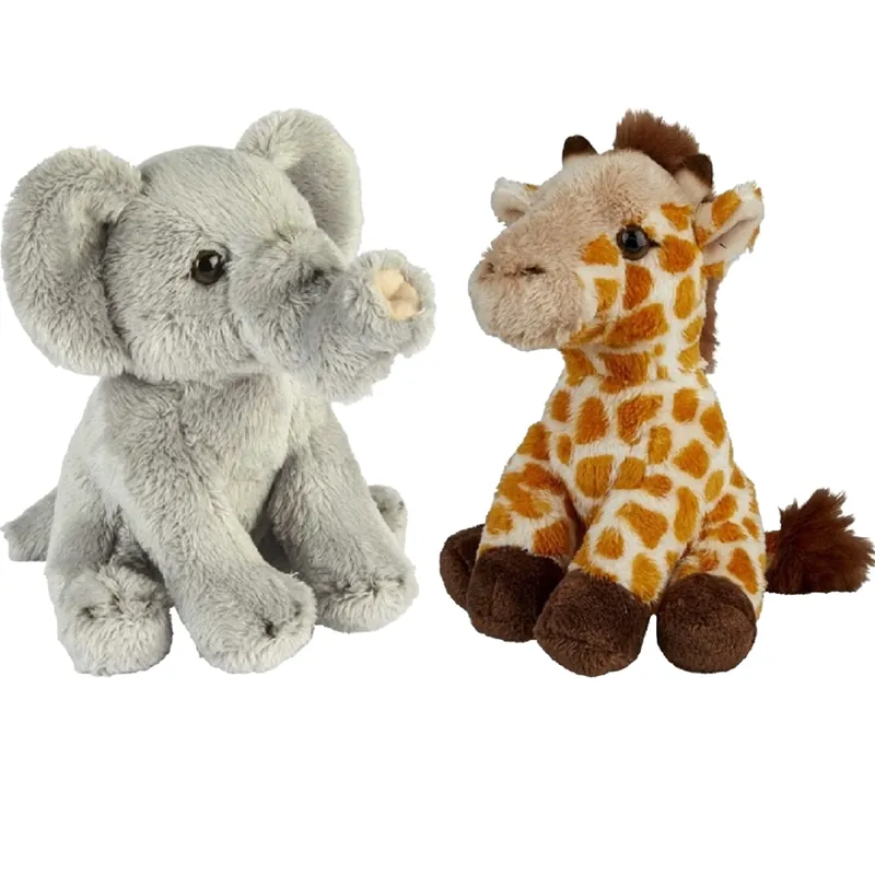 Actieprijs Safari pluche knuffels set - olifant en giraffe - 15 cm