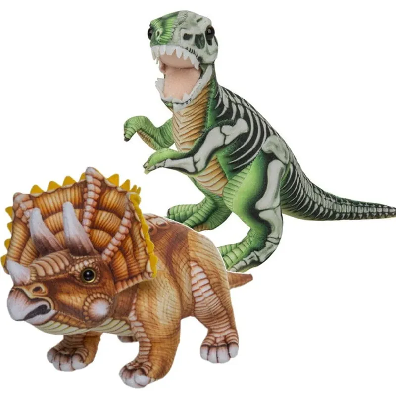 Pluche dino knuffel set - T-Rex en Triceratops - 30 cm Dagaanbieding