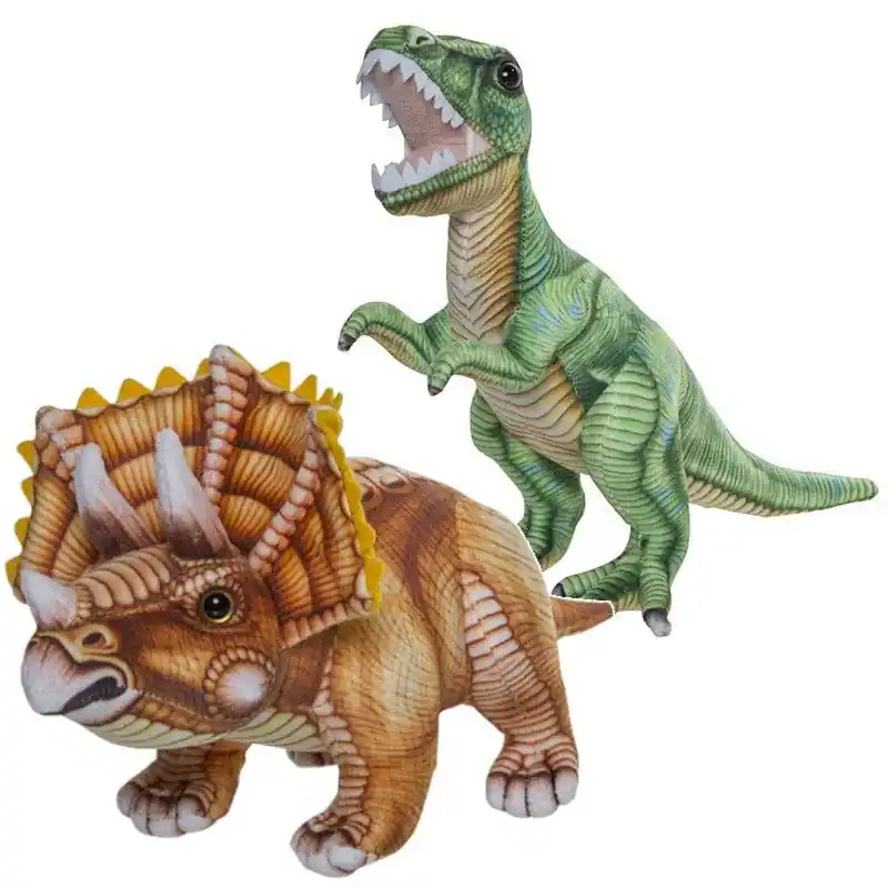 Nature Plush Planet dino knuffel set - pluche - 30 cm - T-Rex - Triceratops Beperkt Aanbod