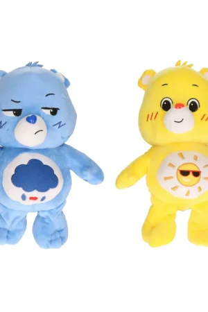 Lage Prijs Set van 2 Troetelbeertjes - pluche - 28 cm - blauw en geel