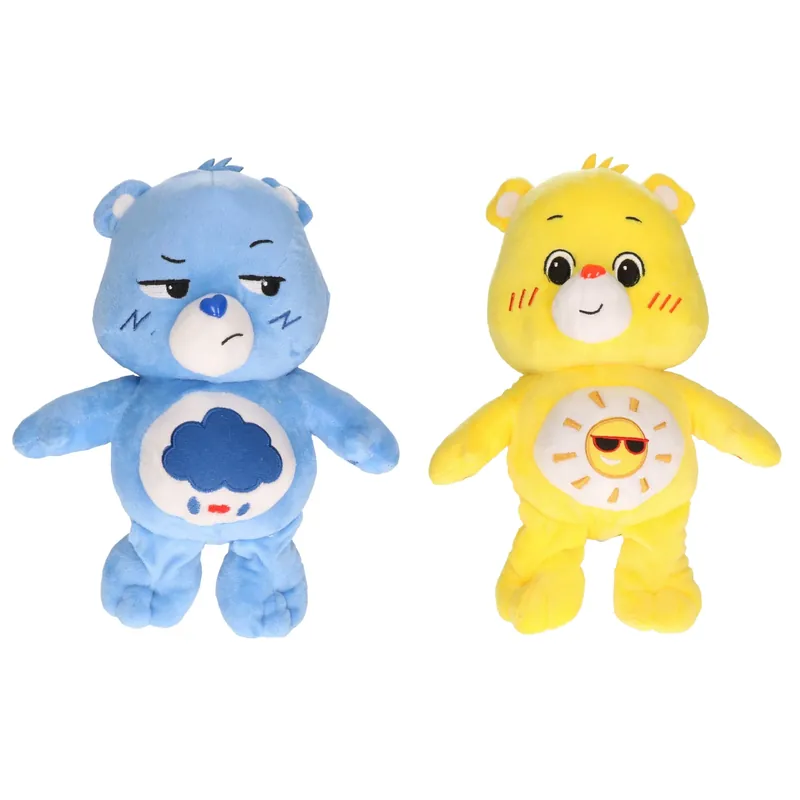 Lage Prijs Set van 2 Troetelbeertjes - pluche - 28 cm - blauw en geel