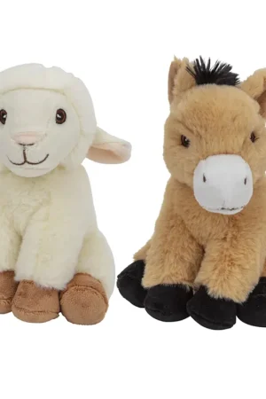 Actieprijs Schaap en paard knuffel set - pluche - 17,5 en 17 cm