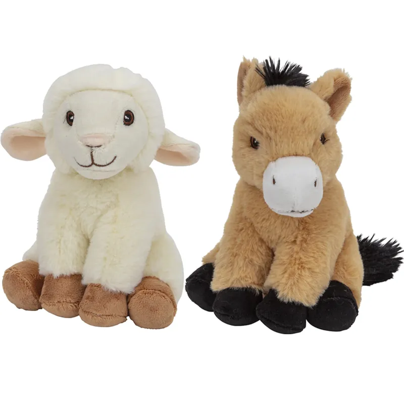 Actieprijs Schaap en paard knuffel set - pluche - 17,5 en 17 cm