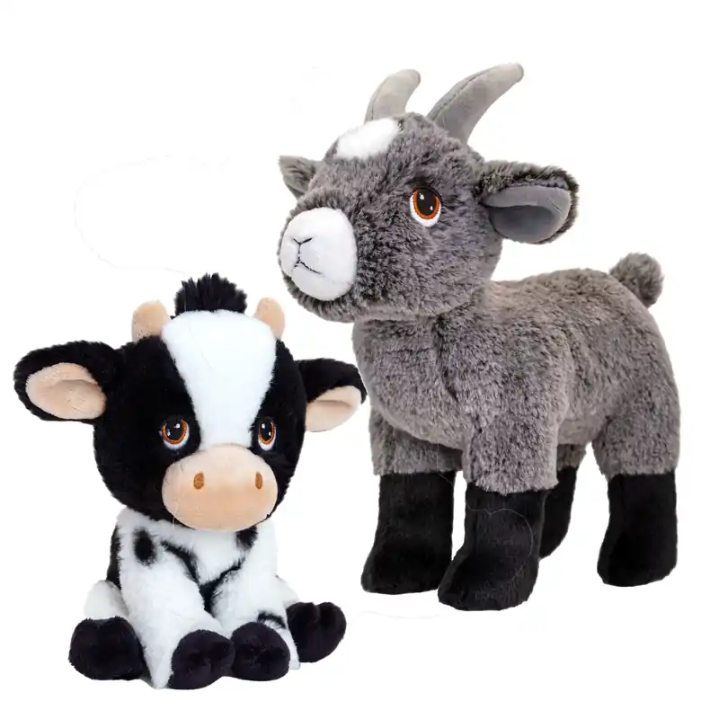 Flitsaanbieding Pluche boerderijdieren knuffelset koe en geit - 19 cm - voordeelset