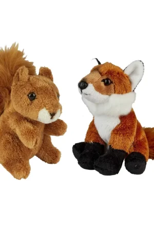Bosdieren knuffels - pluche vos en eekhoorn - 2 stuks - 15 cm Gecertificeerd