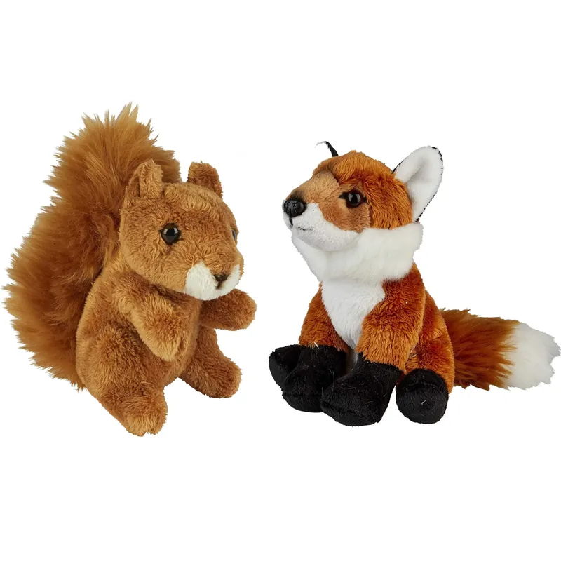 Bosdieren knuffels - pluche vos en eekhoorn - 2 stuks - 15 cm Gecertificeerd