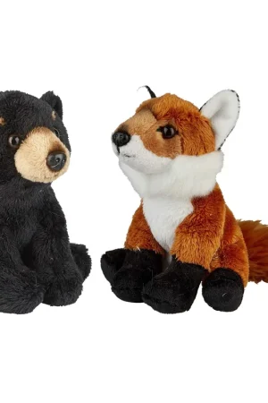 Seizoensaanbieding Bosdieren knuffels - pluche vos en zwarte beer - 15 cm