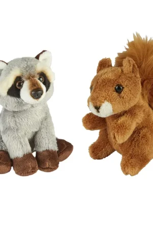 Bosdieren knuffels - pluche - wasbeer en eekhoorn - 15 cm Nieuw