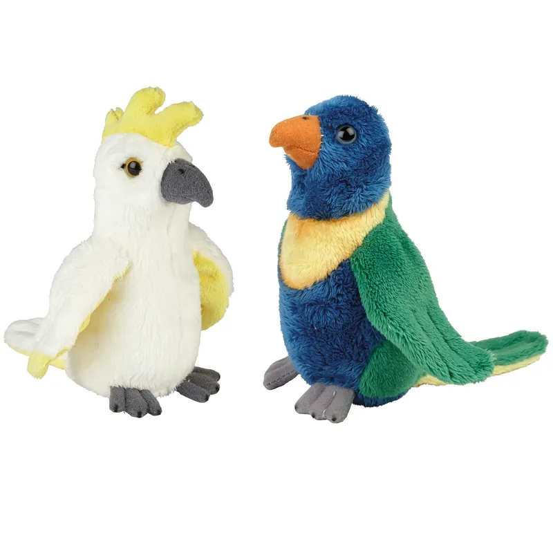 Tropische vogels knuffels - pluche - set van 2 - 15 cm Hoge Kwaliteit