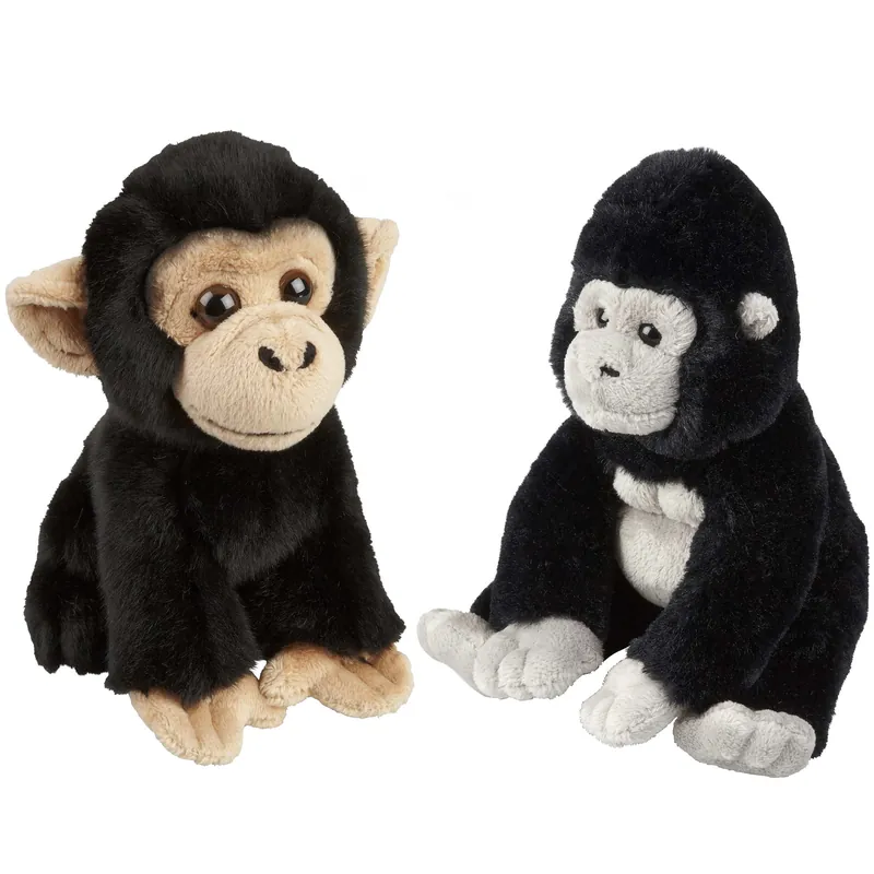 Betaalbaar Apen knuffels set van 2 - pluche gorilla en chimpansee - 18 cm
