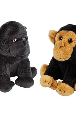 Apen knuffels set van 2 - pluche - 15 cm - gorilla en chimpansee Gereduceerde Prijs