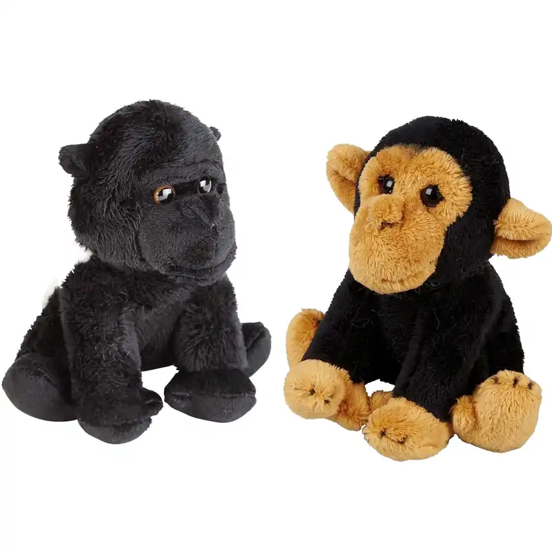 Apen knuffels set van 2 - pluche - 15 cm - gorilla en chimpansee Gereduceerde Prijs