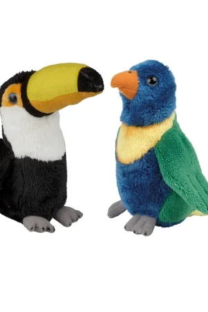 Voordeelprijs Tropische vogels knuffel set - pluche - 15 cm - lori en toekan