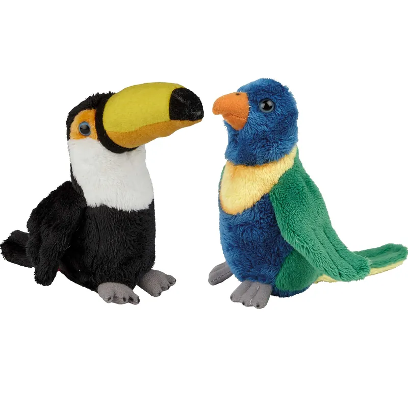 Voordeelprijs Tropische vogels knuffel set - pluche - 15 cm - lori en toekan