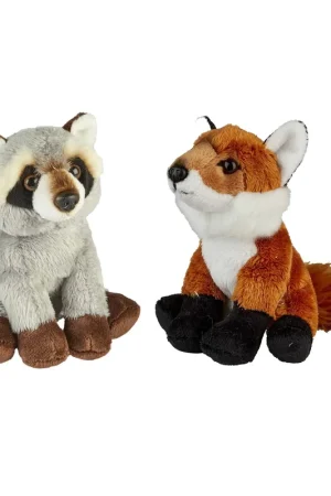 Bosdieren knuffels set van 2 - vos en wasbeer - pluche Bestseller