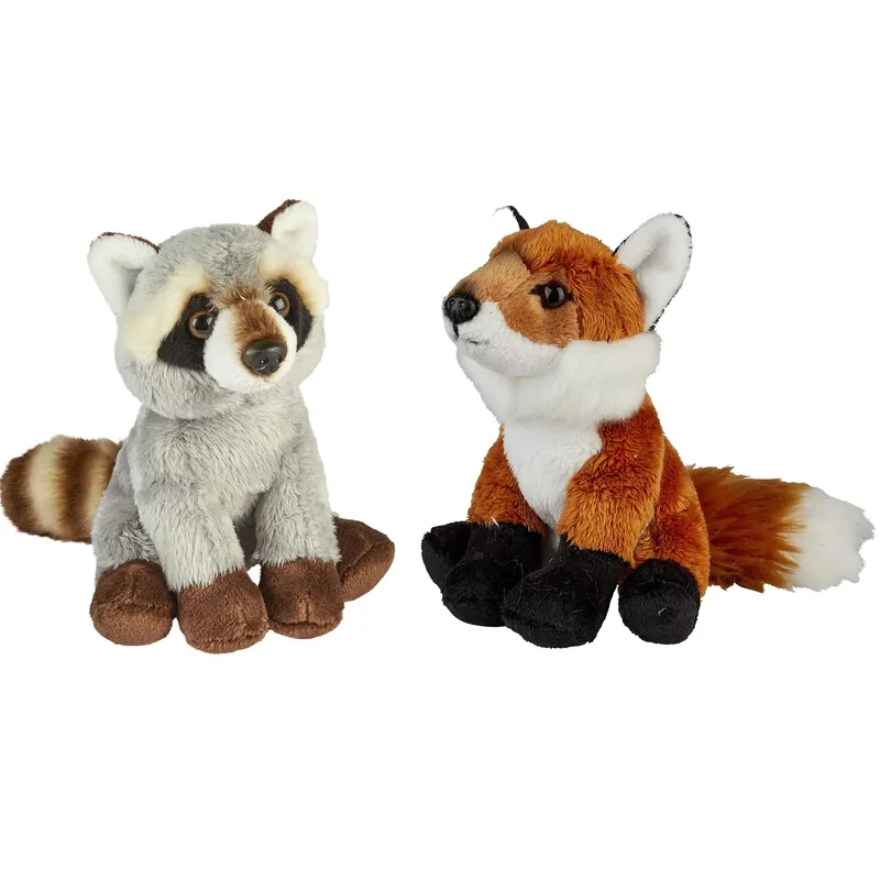 Bosdieren knuffels set van 2 - vos en wasbeer - pluche Bestseller