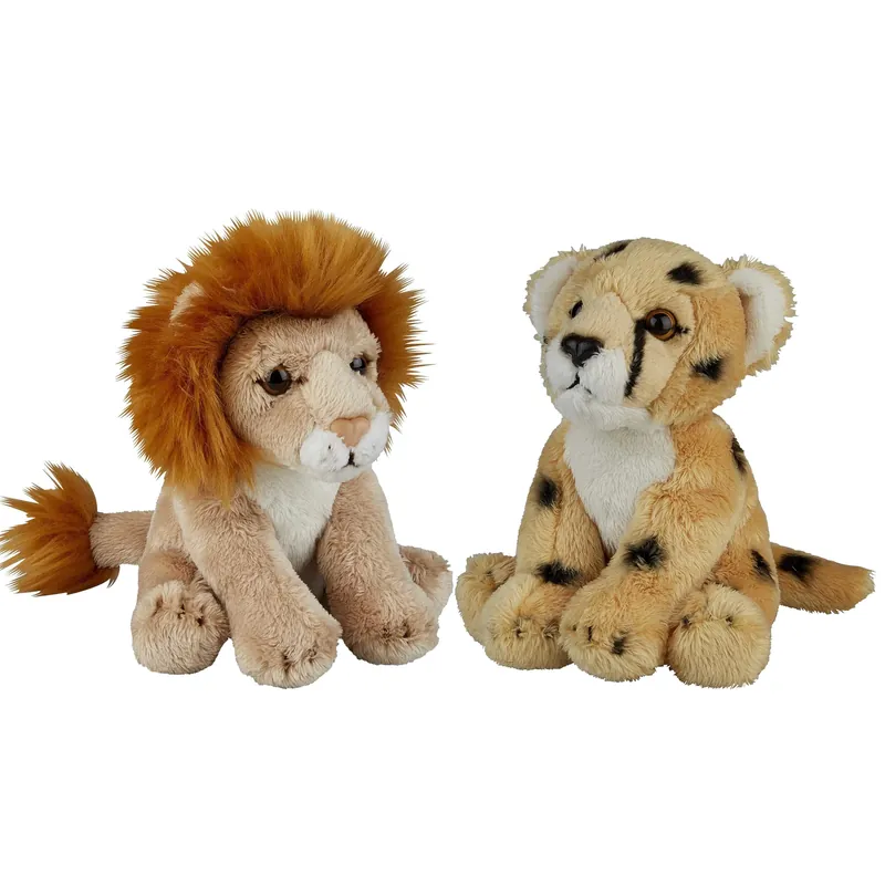 Safari dieren knuffels - pluche - cheetah en leeuw - 15 cm Hoge Kwaliteit