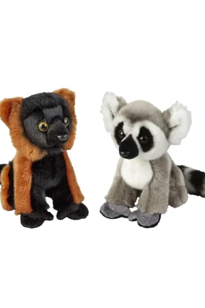 Apen knuffels set van 2 - pluche - 18 cm - ringstaart maki - vari aapje Gecertificeerd