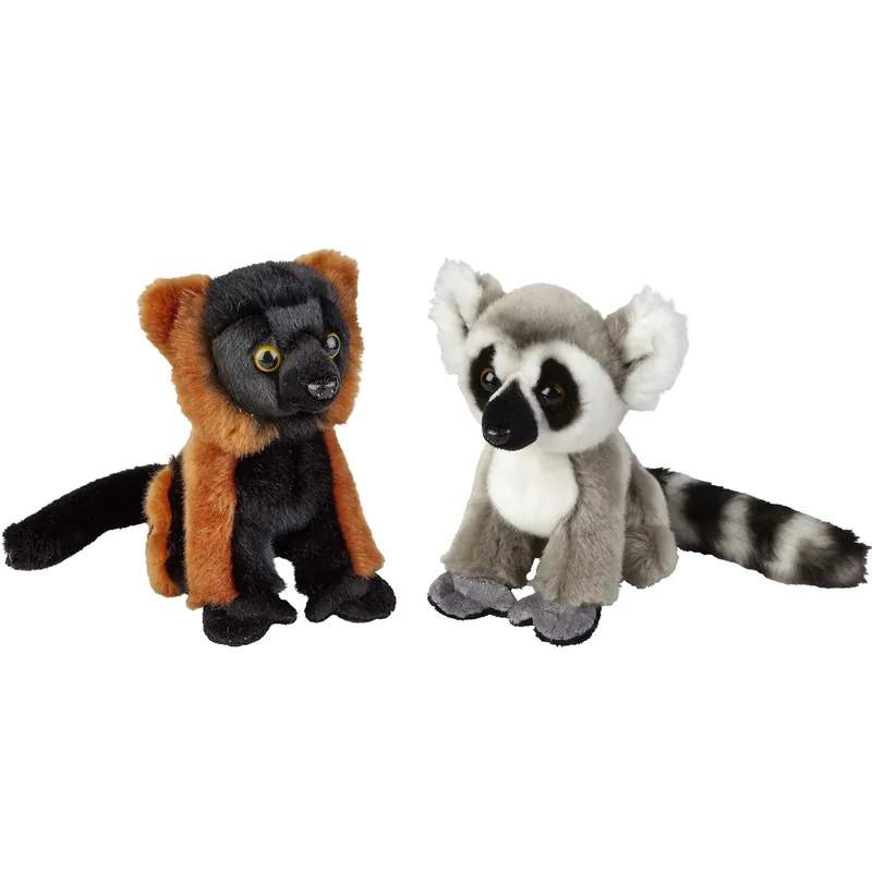 Apen knuffels set van 2 - pluche - 18 cm - ringstaart maki - vari aapje Gecertificeerd