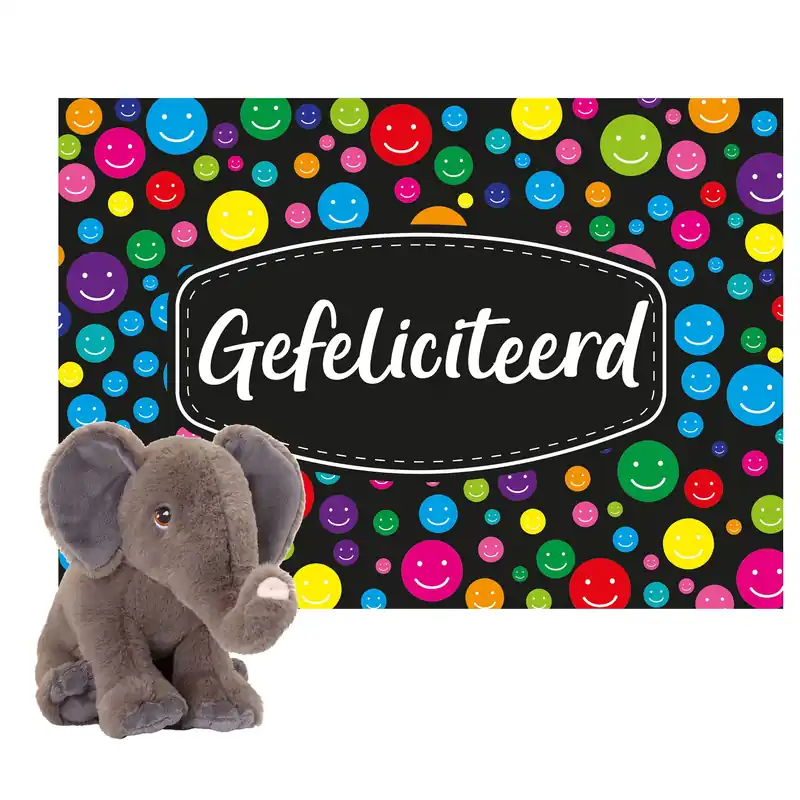 Gereduceerde Prijs Keel Toys cadeaukaart gefeliciteerd - olifant knuffel - 18 cm