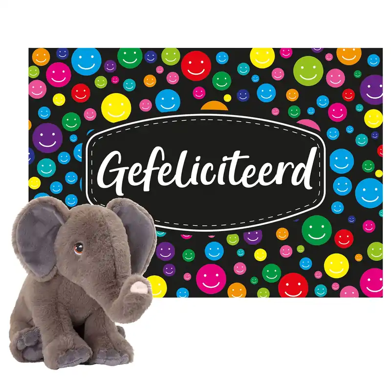 Keel Toys cadeaulkaart gefeliciteerd - olifant knuffel - 25 cm Exclusieve Aanbieding