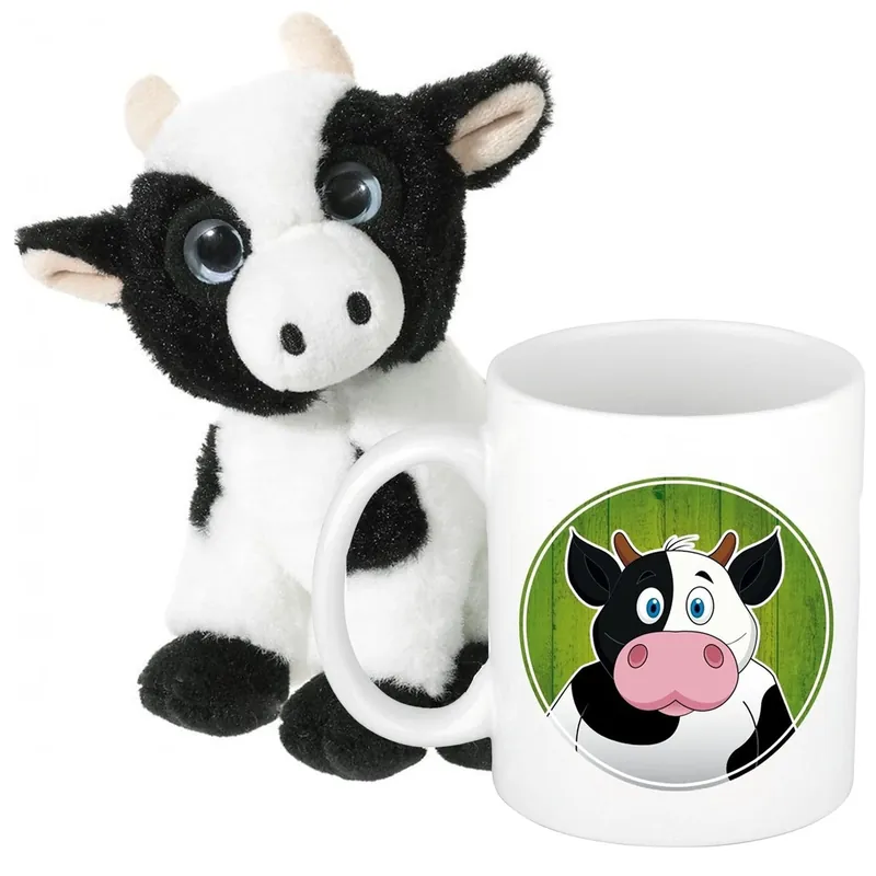 Cadeau set kind - koe knuffel - 14 cm - beker 300 ml Direct Beschikbaar