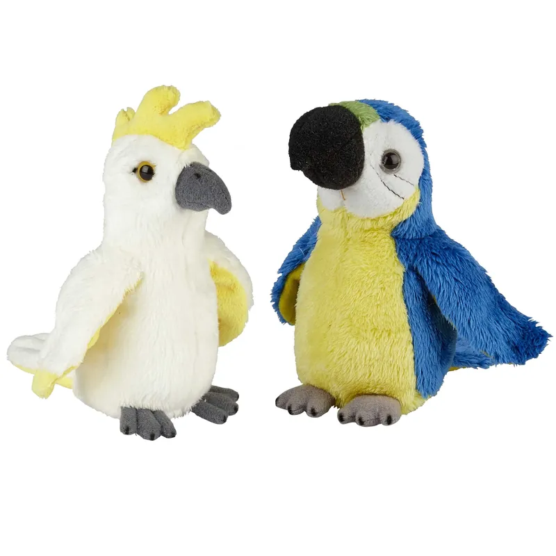 Kaketoe en papegaai pluche knuffels - 2 stuks - 15 cm Koopje