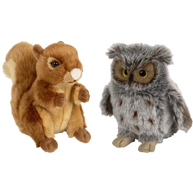 Bosdieren knuffels - pluche - eekhoorn en uil - 18 cm - set van 2 Direct Verzonden