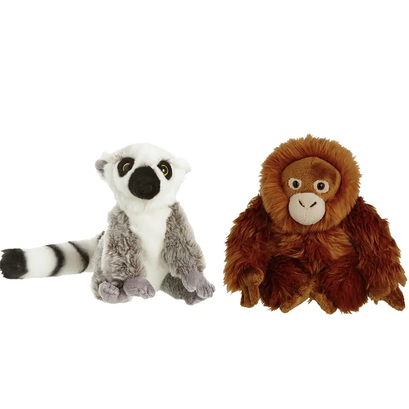 Apen serie pluche knuffels - Maki aap en Orang Oetan - 18 cm Korting
