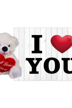 Premium Valentijnsdag cadeau - wit knuffelbeertje - hartje - A5 kaart