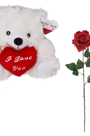 Must-Have Valentijnscadeau - knuffelbeertje met roos - rood - pluche - romantisch