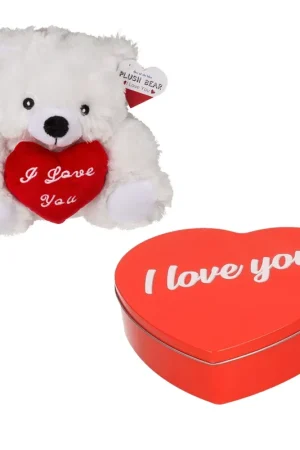 Hoge Kwaliteit Valentijnsdagcadeau - rood hartjesblik - knuffelbeer - cadeau