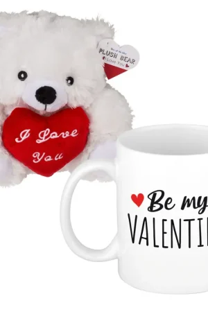 Beertje en mok - Valentijnscadeau - knuffel - koffiemok Weekendaanbieding