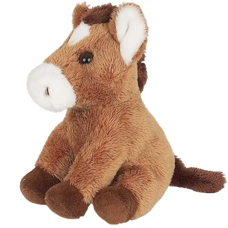 Paardje knuffel - pluche - 15 cm - lichtbruin - boerderijdier Favoriet