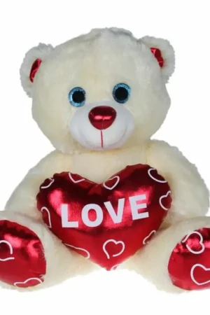 Hete Deal Kruger knuffelbeer - pluche - wit/rood - Love hartje - 30 cm