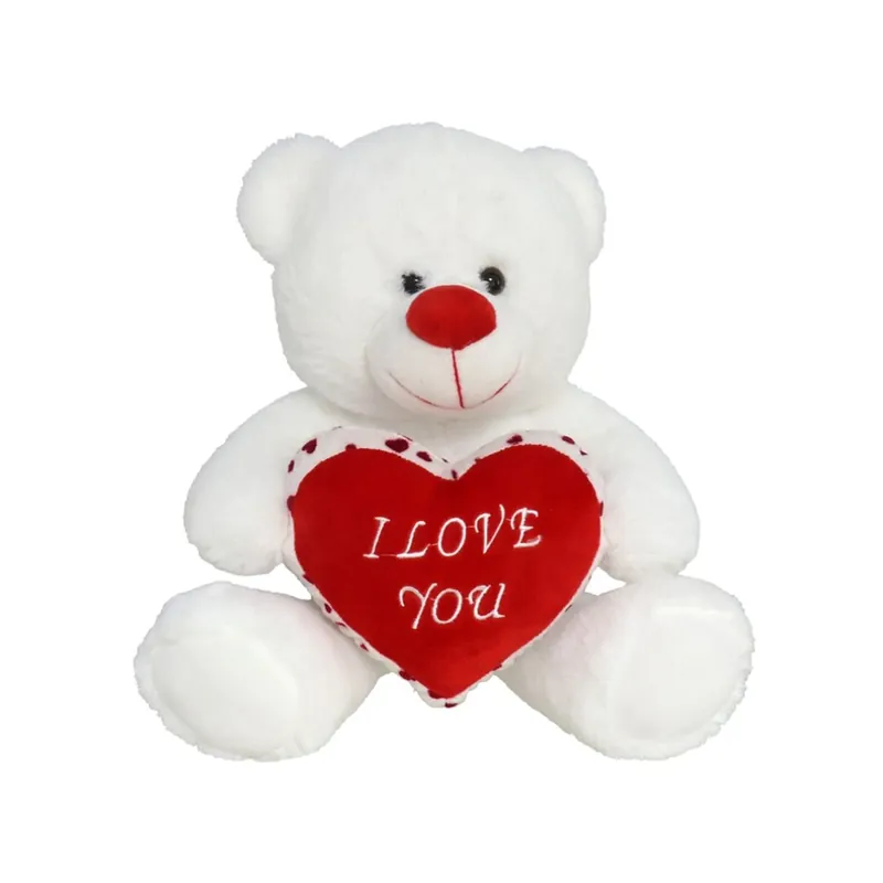 Fabrieksprijs Pluche knuffelbeer - wit/rood hartje - 30 cm - Valentijnscadeau