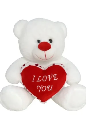 Koop Vandaag Pluche knuffelbeer - Love hartje - wit/rood - 20 cm