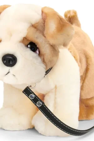 Op = Op Keel Toys bulldog knuffel - pluche - met riem - 30 cm - bruin