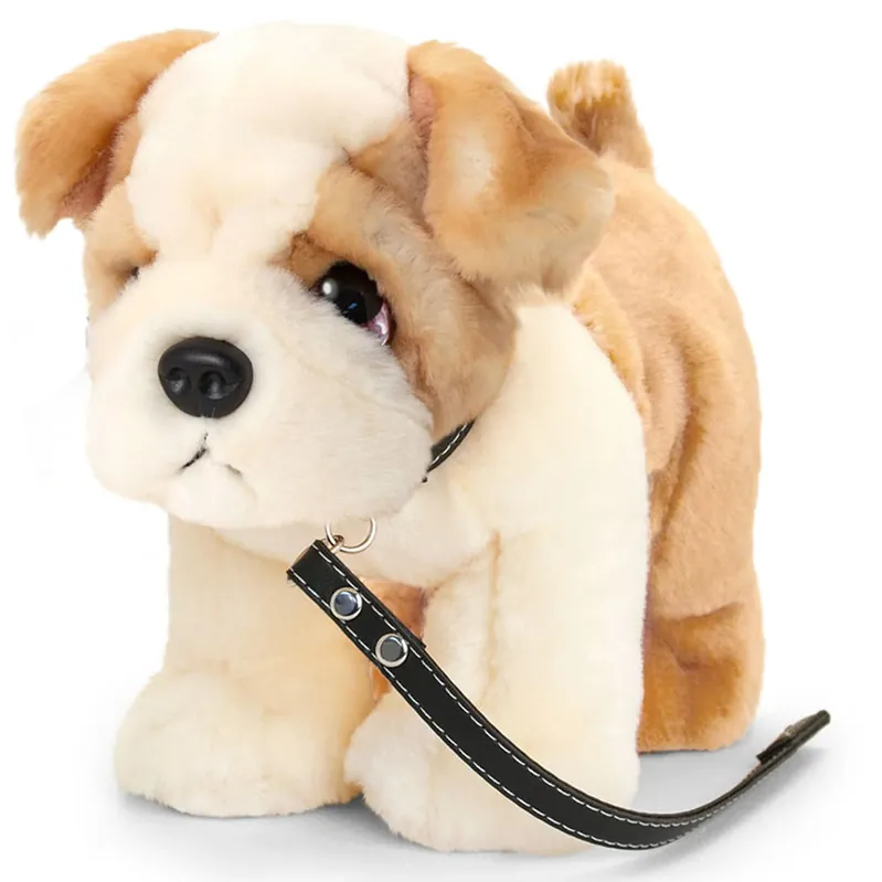 Op = Op Keel Toys bulldog knuffel - pluche - met riem - 30 cm - bruin