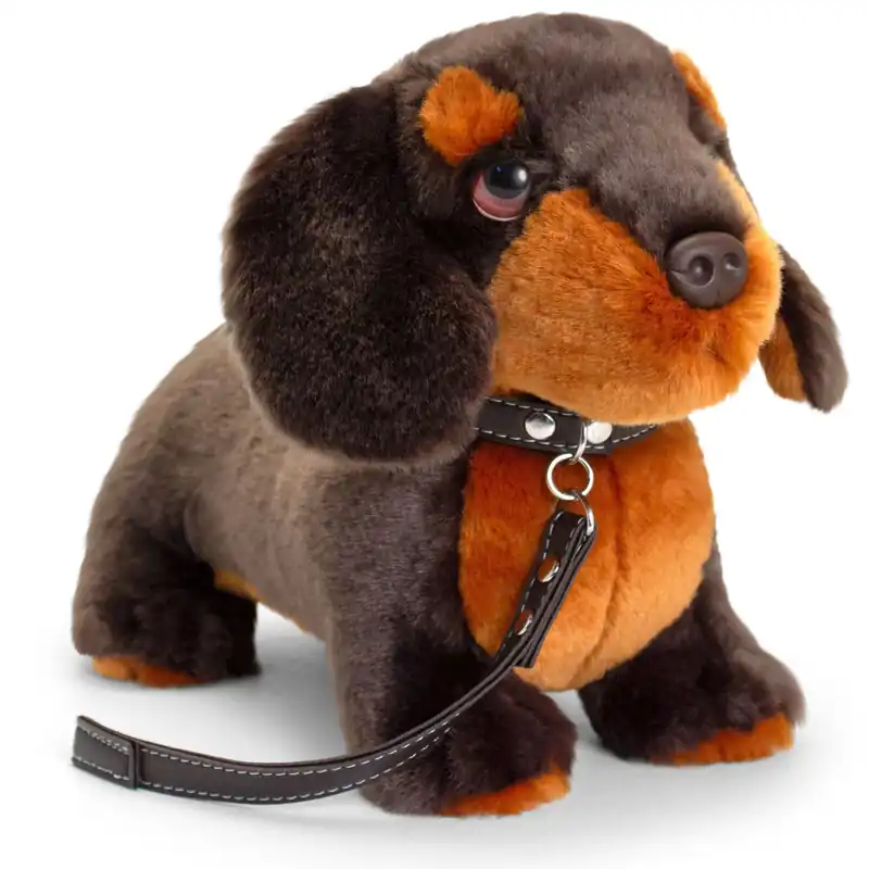 Teckel knuffel hond - pluche - met riem - 30 cm - donkerbruin Koopje