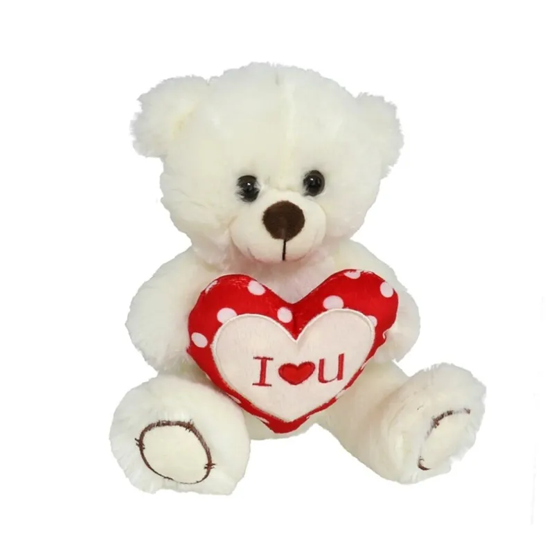 Pluche knuffelbeer - wit/rood - 20 cm - I Love hartje Op = Op