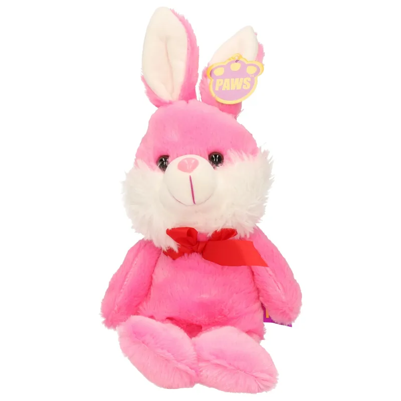 Koopje Paashaas knuffel - roze pluche - 32 cm - met strikje