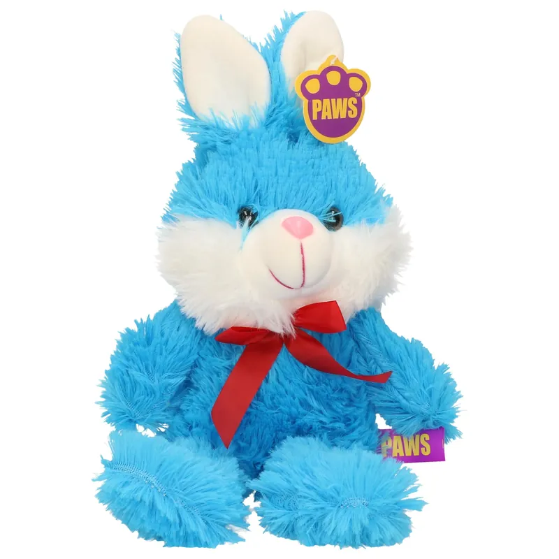 Paashaas knuffel - zachte pluche - blauw - 32 cm - strikje Gecertificeerd