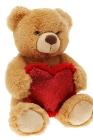 Actieprijs Pluche teddybeer met hartje - lichtbruin - 26 cm