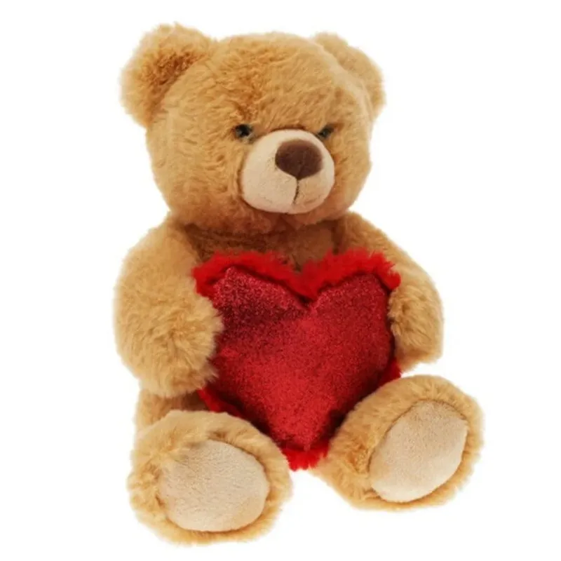 Actieprijs Pluche teddybeer met hartje - lichtbruin - 26 cm