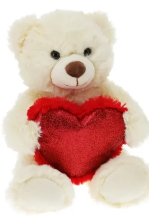 Lage Kosten Pluche teddybeer met hartje - wit - 26 cm - knuffelcadeau