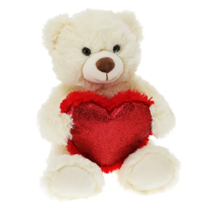 Lage Kosten Pluche teddybeer met hartje - wit - 26 cm - knuffelcadeau